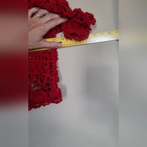 Vintage Red Crochet Blouse Floral Possibly Handmade, No Tags, Button Front - Picture 3 of 6